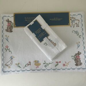 Lillian August Easter Placemats & Napkins Set Embroidered/Cross Stitch Designs